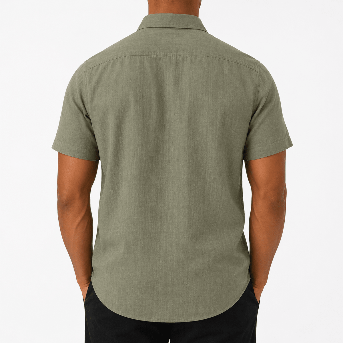 Men’s Olive Green Short-Sleeve Button-Up Shirt with Chest Pockets - MattiaCremasco