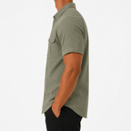 Men’s Olive Green Short-Sleeve Button-Up Shirt with Chest Pockets - MattiaCremasco
