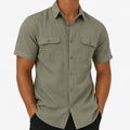 Men’s Olive Green Short-Sleeve Button-Up Shirt with Chest Pockets - MattiaCremasco
