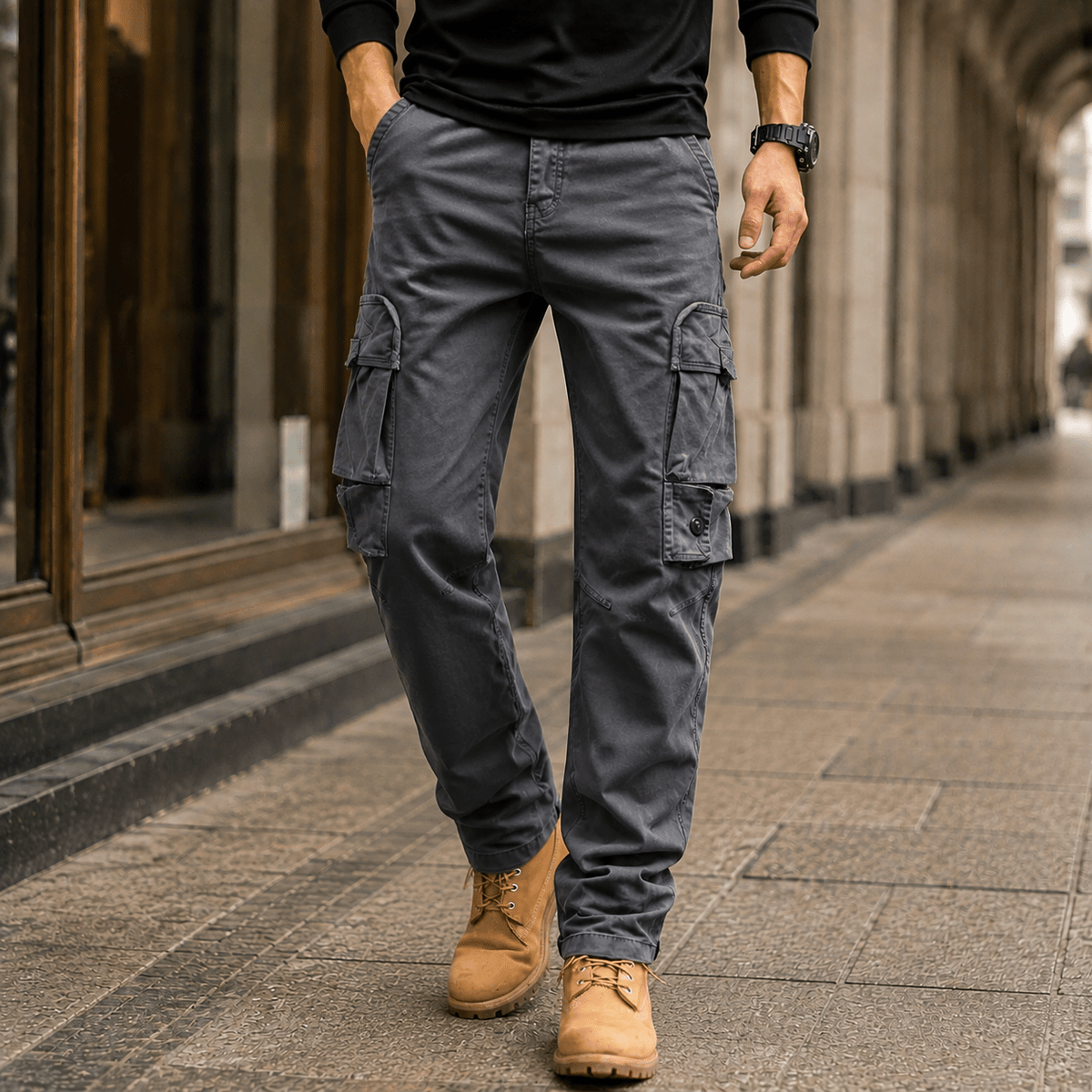 Men's Relaxed Cargo Pants with Straight Legs - Mattia Cremasco