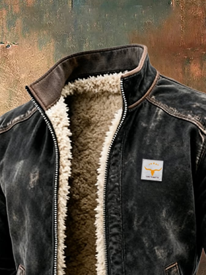 Men's Sherpa-Lined Leather Zip-Up Jacket - Mattia Cremasco