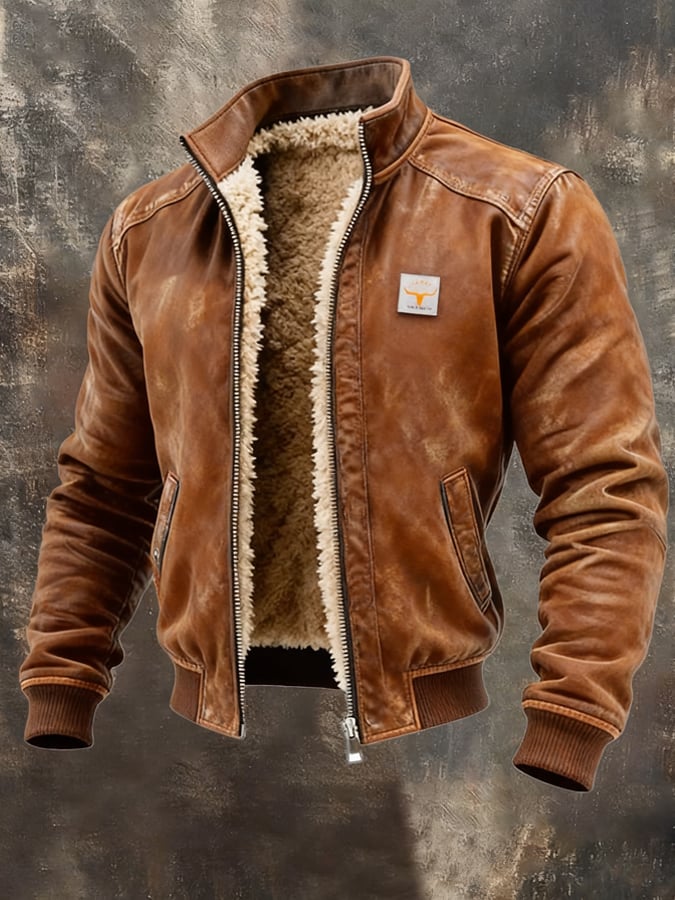 Men's Sherpa-Lined Leather Zip-Up Jacket - Mattia Cremasco