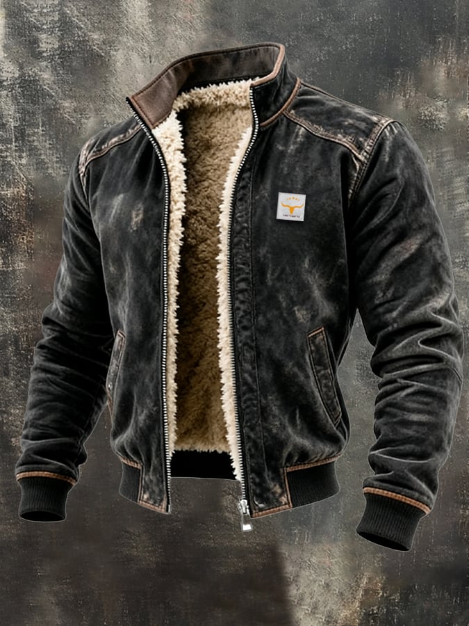 Men's Sherpa-Lined Leather Zip-Up Jacket - Mattia Cremasco