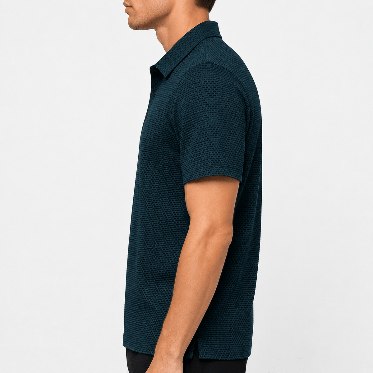 Men’s Textured Short-Sleeve Polo Shirt – Dark Petrol Blue - MattiaCremasco