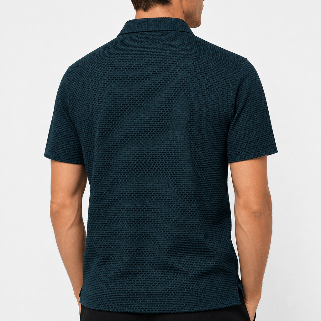 Men’s Textured Short-Sleeve Polo Shirt – Dark Petrol Blue - MattiaCremasco