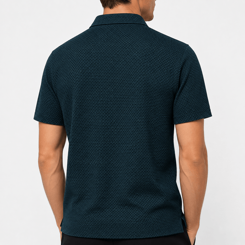 Men’s Textured Short-Sleeve Polo Shirt – Dark Petrol Blue - MattiaCremasco
