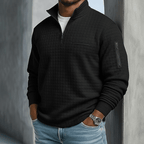 Men's Waffle Knit Quarter-Zip Shirt with Stand Collar - Mattia Cremasco