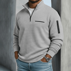 Men's Waffle Knit Quarter-Zip Shirt with Stand Collar - Mattia Cremasco