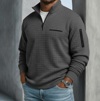 Men's Waffle Knit Quarter-Zip Shirt with Stand Collar - Mattia Cremasco