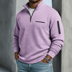 Men's Waffle Knit Quarter-Zip Shirt with Stand Collar - Mattia Cremasco