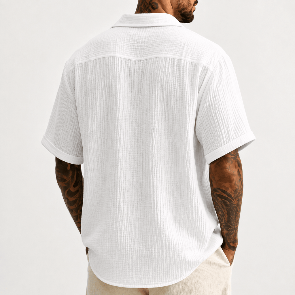 Men’s White Textured Short-Sleeve Button-Up Shirt - MattiaCremasco