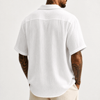 Men’s White Textured Short-Sleeve Button-Up Shirt - MattiaCremasco