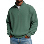 Men's Ribbed Quarter-Zip Pullover with Stand Collar
