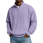 Men's Ribbed Quarter-Zip Pullover with Stand Collar