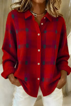 Women's Checked Knit Button-Front Blouse