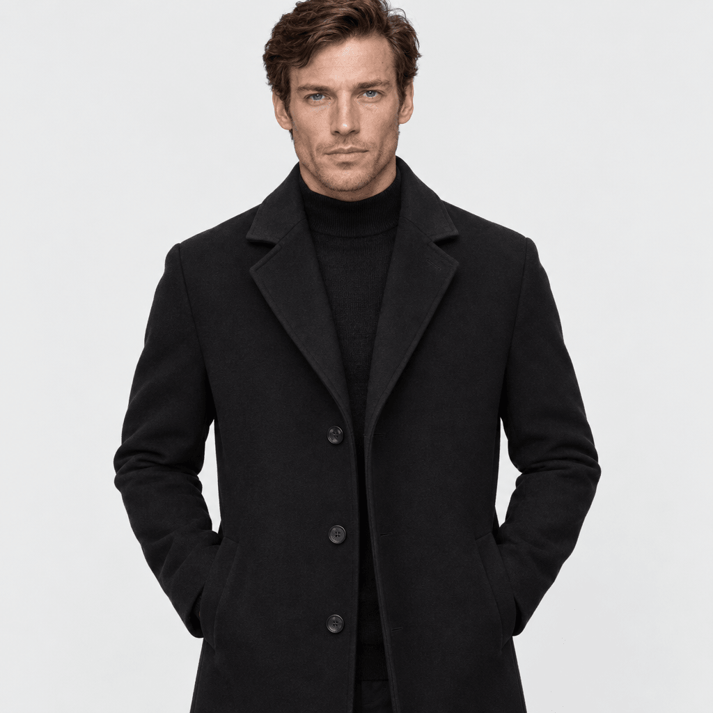 Savile – Classic Single-Breasted Notched-Lapel Wool Overcoat (Black) - MattiaCremasco