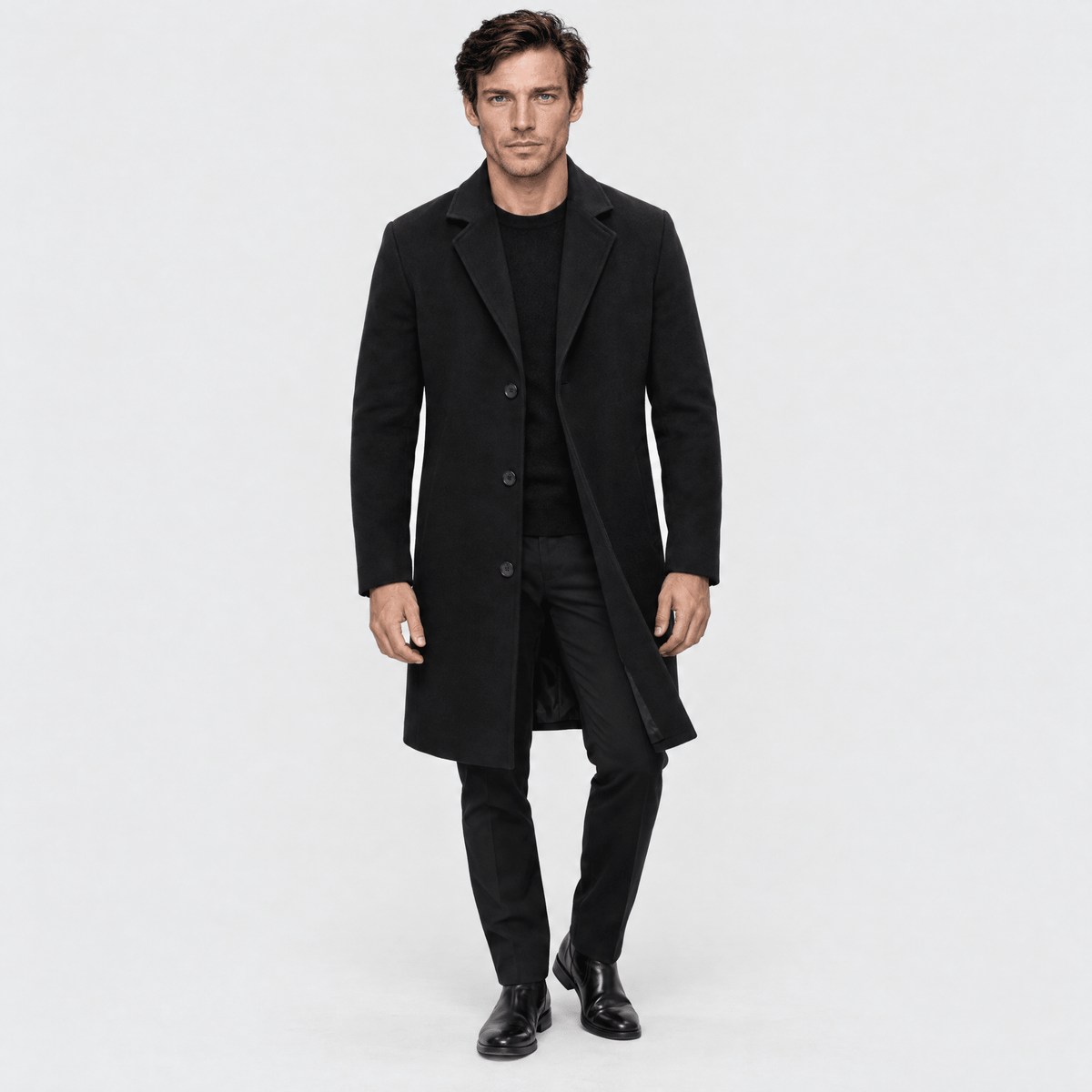 Savile – Classic Single-Breasted Notched-Lapel Wool Overcoat (Black) - MattiaCremasco