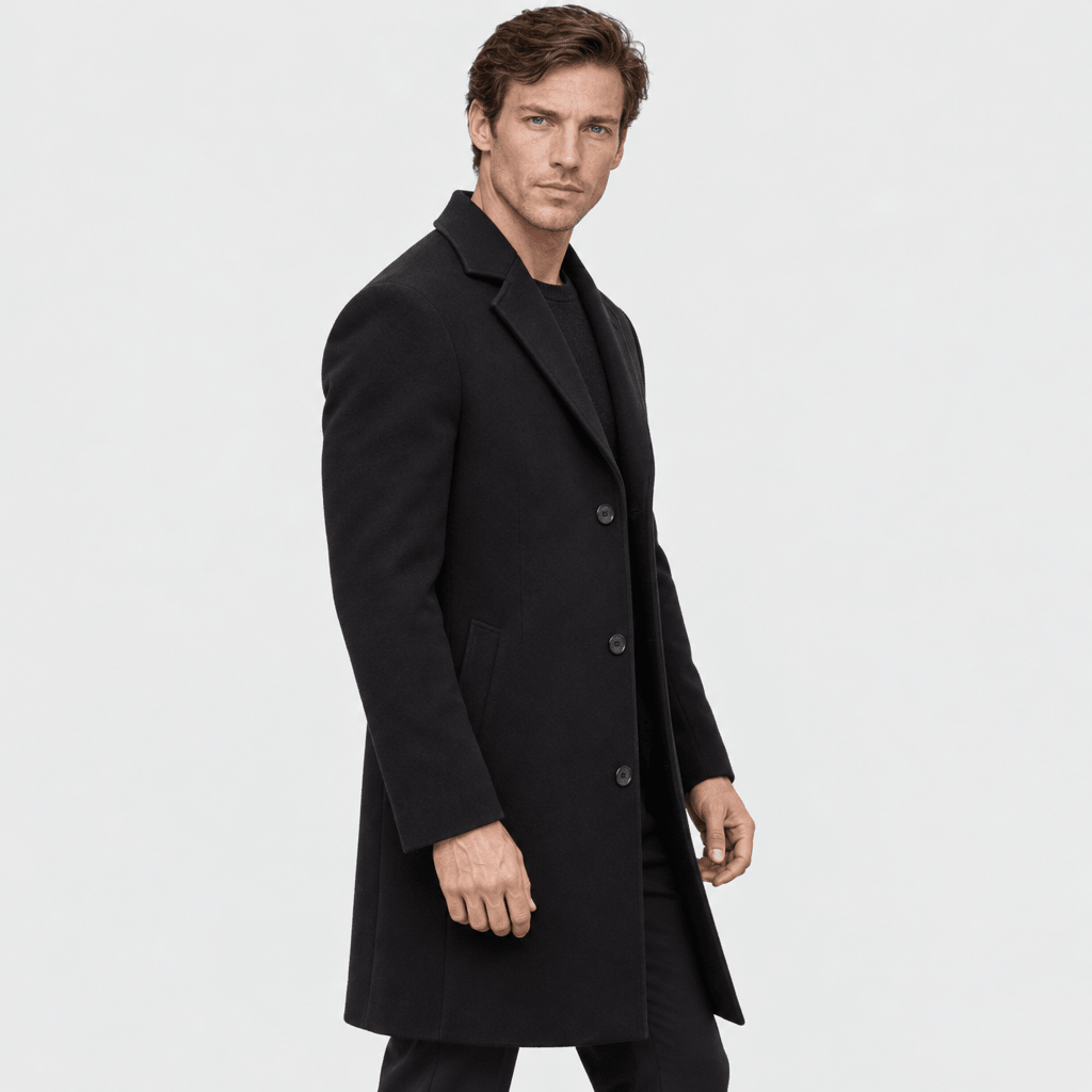 Savile – Classic Single-Breasted Notched-Lapel Wool Overcoat (Black) - MattiaCremasco