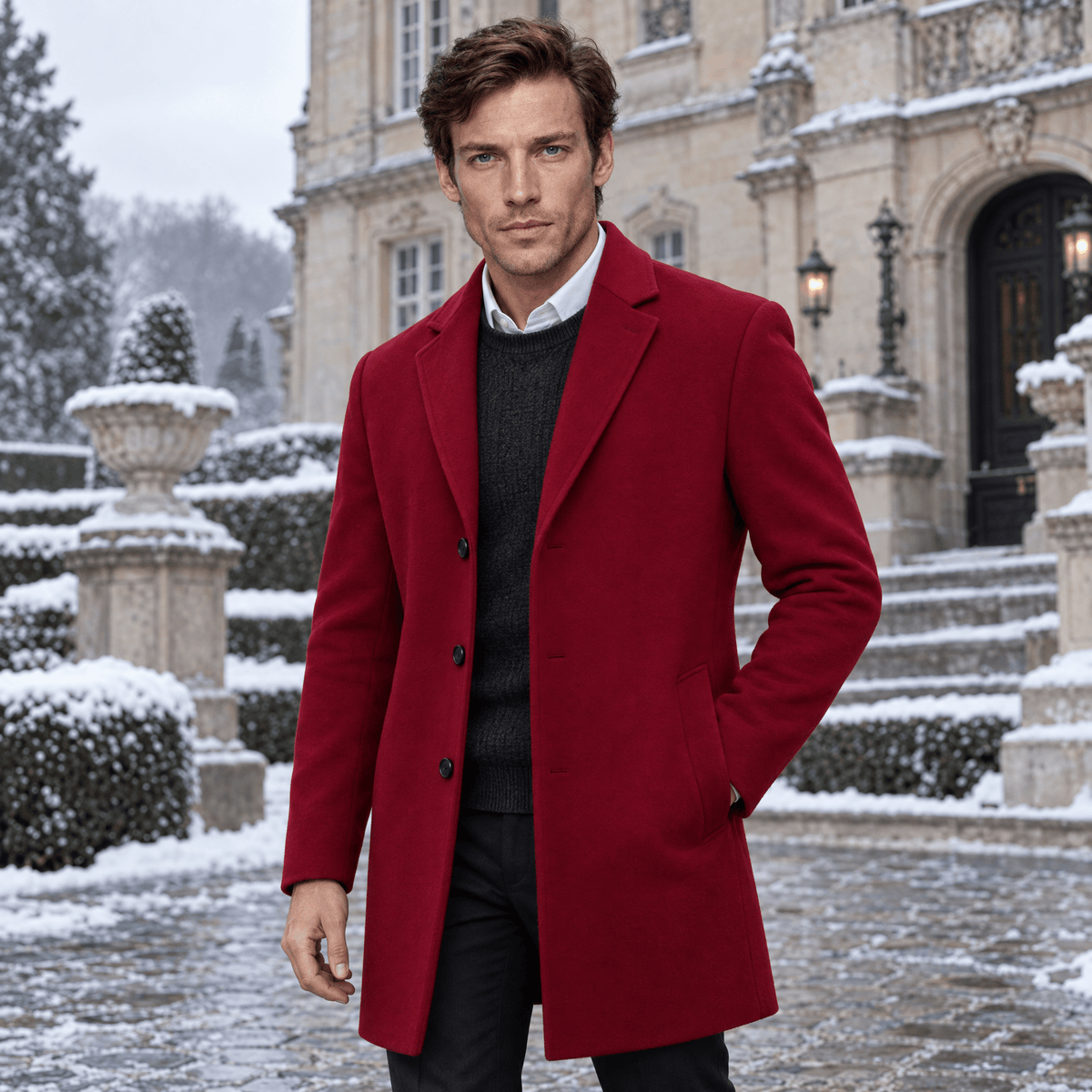 Savile – Classic Single-Breasted Notched-Lapel Wool Overcoat (Crimson Red) - MattiaCremasco