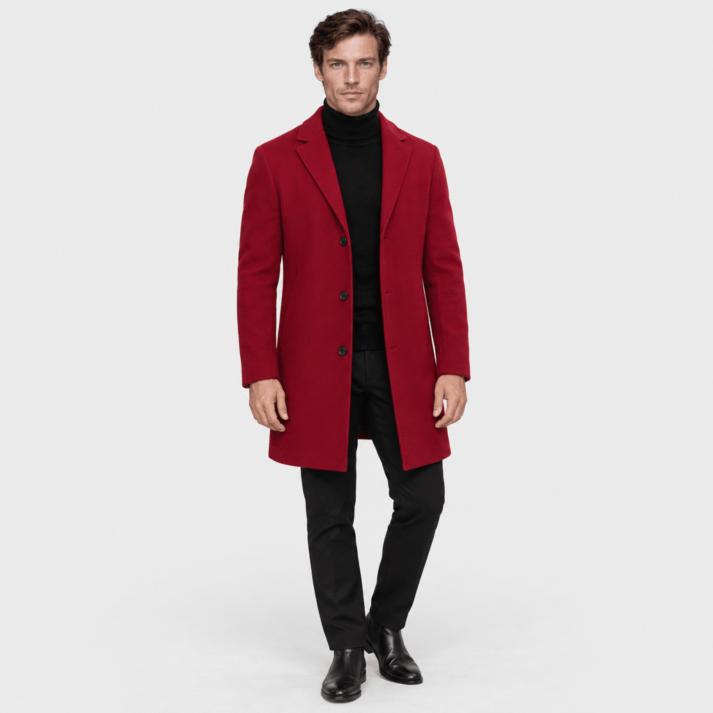Savile – Classic Single-Breasted Notched-Lapel Wool Overcoat (Crimson Red) - MattiaCremasco