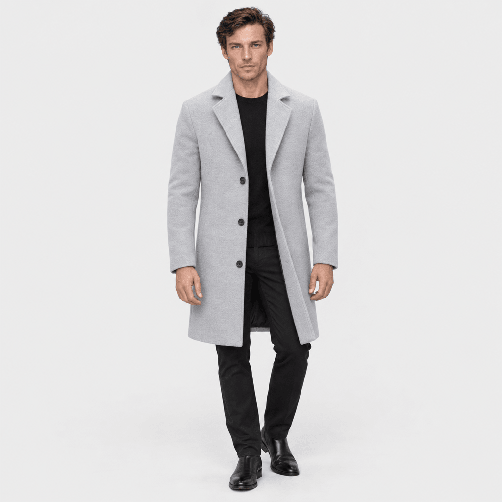 Savile – Classic Single-Breasted Notched-Lapel Wool Overcoat (Light Grey) - MattiaCremasco