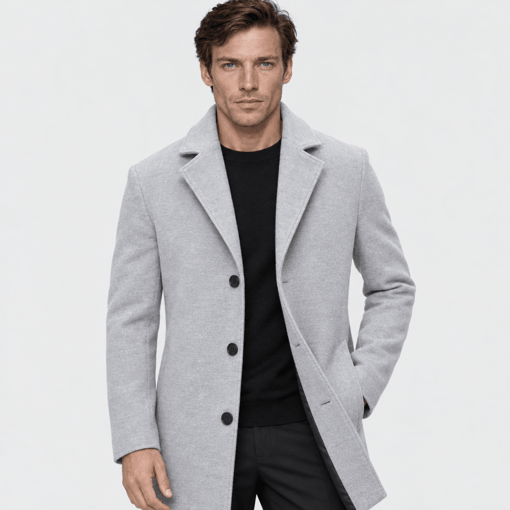 Savile – Classic Single-Breasted Notched-Lapel Wool Overcoat (Light Grey) - MattiaCremasco