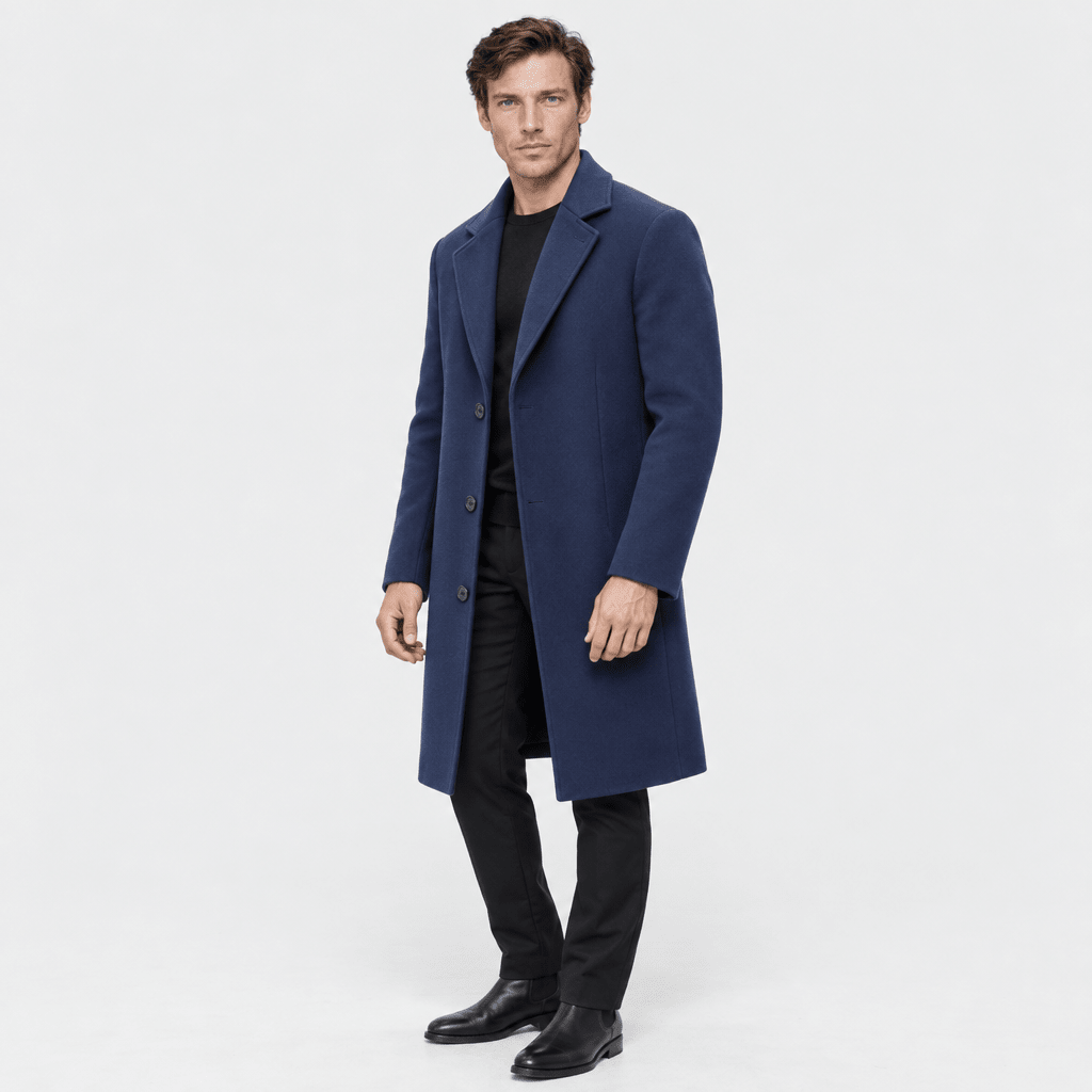 Savile – Classic Single-Breasted Notched-Lapel Wool Overcoat (Navy Blue) - MattiaCremasco