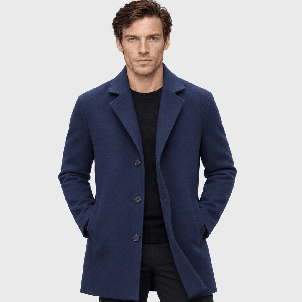 Savile – Classic Single-Breasted Notched-Lapel Wool Overcoat (Navy Blue) - MattiaCremasco