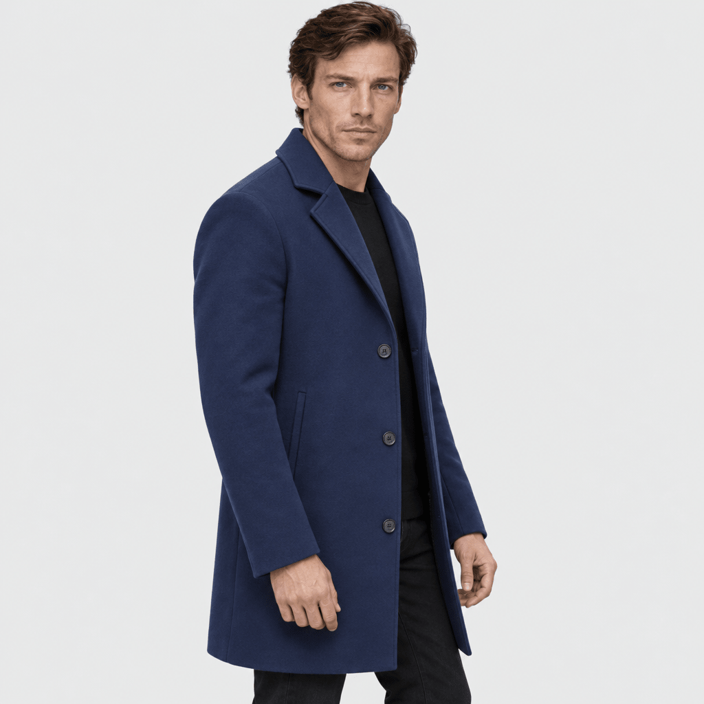 Savile – Classic Single-Breasted Notched-Lapel Wool Overcoat (Navy Blue) - MattiaCremasco