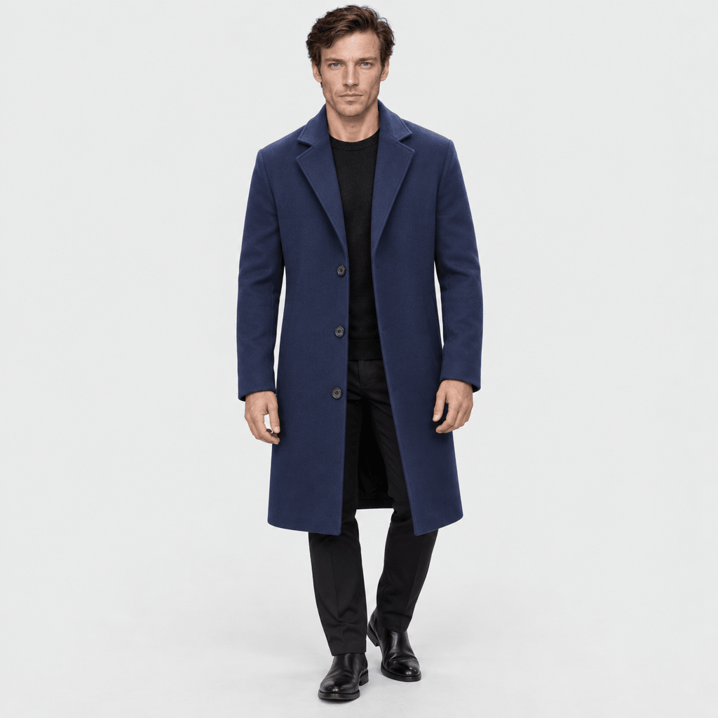Savile – Classic Single-Breasted Notched-Lapel Wool Overcoat (Navy Blue) - MattiaCremasco