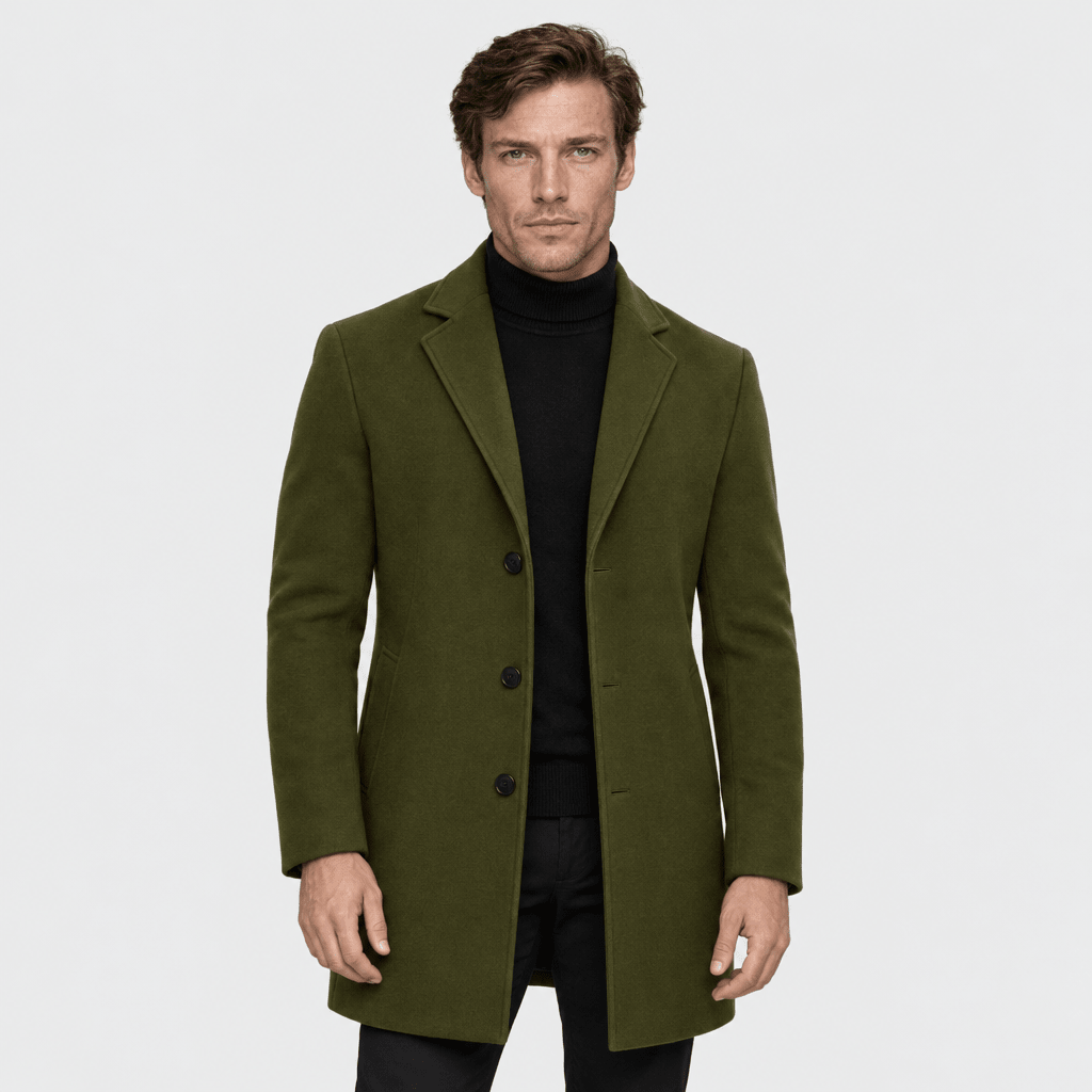 Savile – Classic Single-Breasted Notched-Lapel Wool Overcoat (Olive Green) - MattiaCremasco