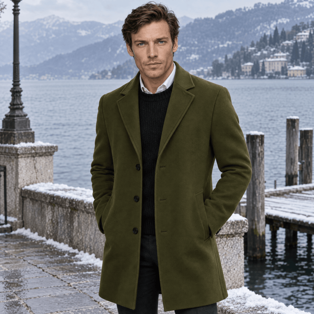 Savile – Classic Single-Breasted Notched-Lapel Wool Overcoat (Olive Green) - MattiaCremasco