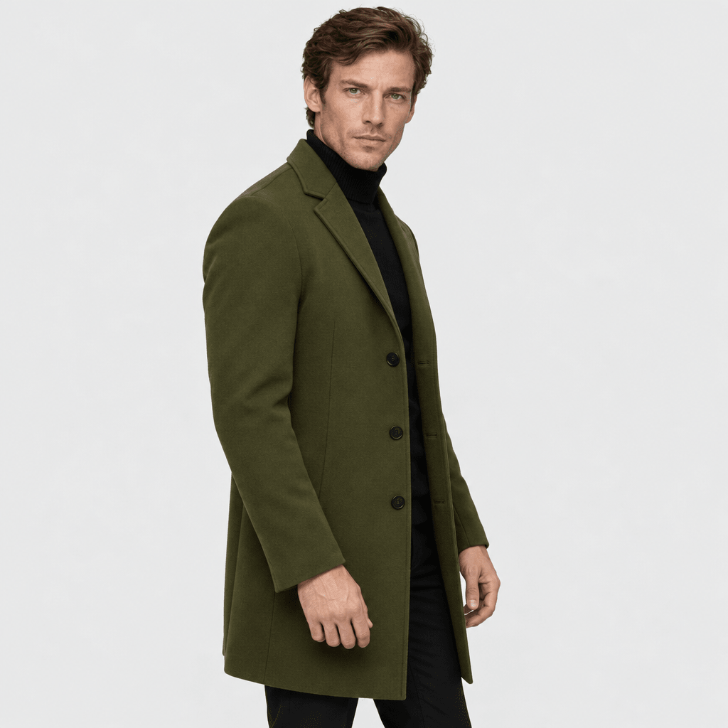 Savile – Classic Single-Breasted Notched-Lapel Wool Overcoat (Olive Green) - MattiaCremasco