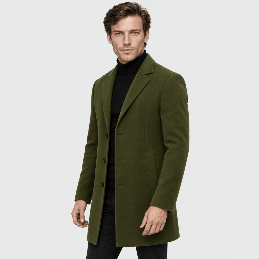 Savile – Classic Single-Breasted Notched-Lapel Wool Overcoat (Olive Green) - MattiaCremasco