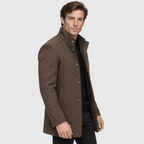 Sentinel – Minimalist Stand-Collar Wool Overcoat (Brown) - MattiaCremasco