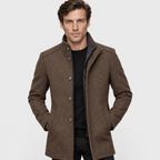 Sentinel – Minimalist Stand-Collar Wool Overcoat (Brown) - MattiaCremasco