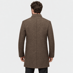 Sentinel – Minimalist Stand-Collar Wool Overcoat (Brown) - MattiaCremasco