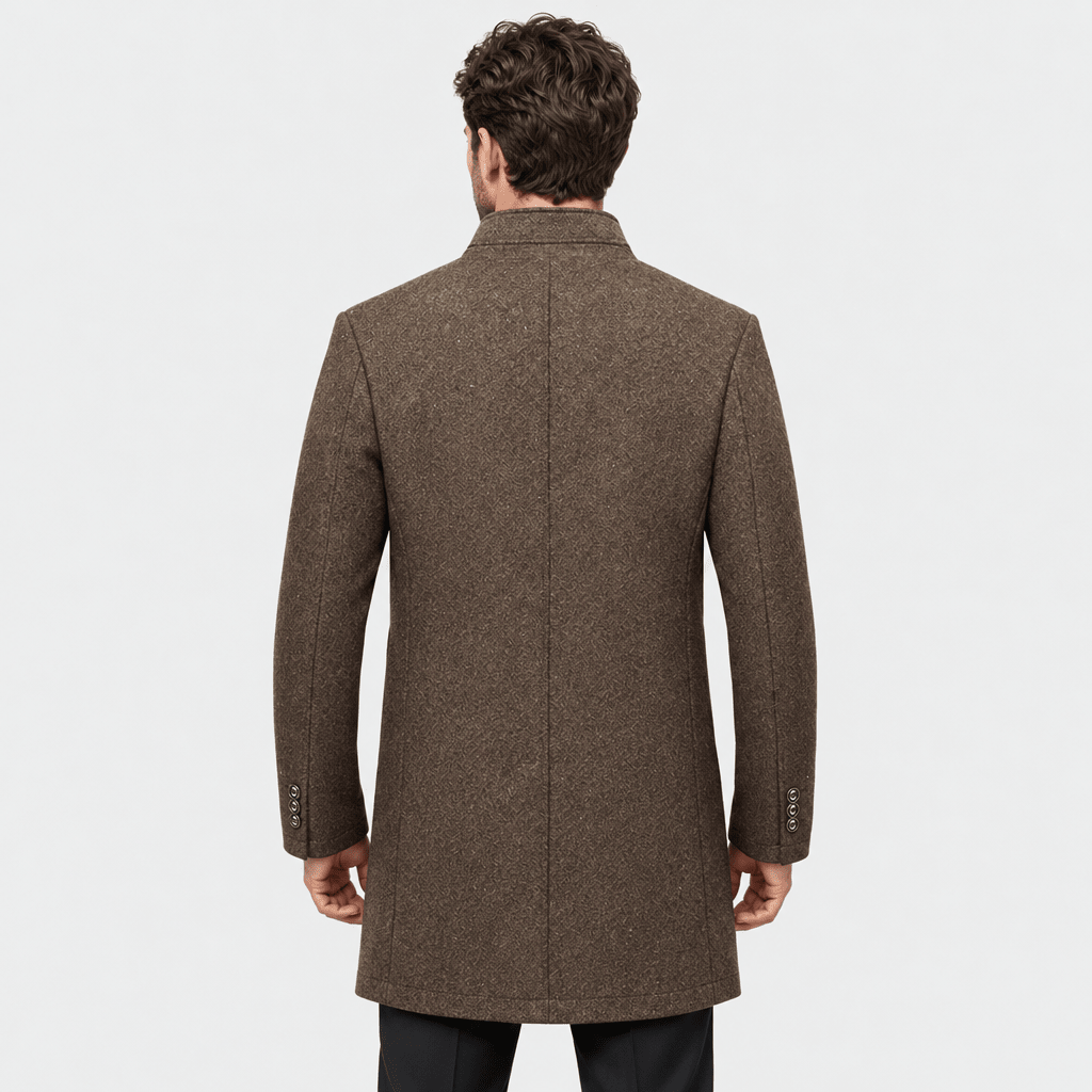 Sentinel – Minimalist Stand-Collar Wool Overcoat (Brown) - MattiaCremasco