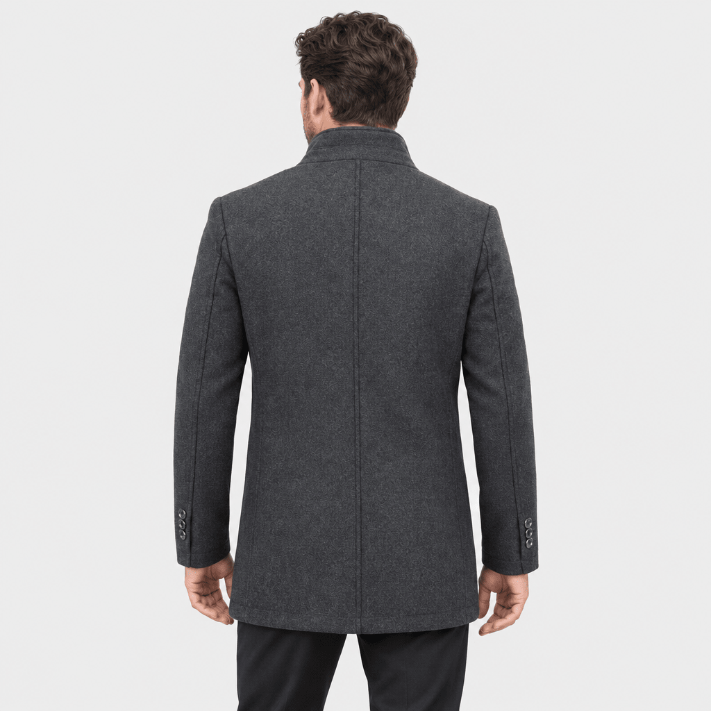 Sentinel – Minimalist Stand-Collar Wool Overcoat (Dark Grey) - MattiaCremasco