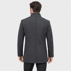 Sentinel – Minimalist Stand-Collar Wool Overcoat (Dark Grey) - MattiaCremasco