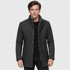 Sentinel – Minimalist Stand-Collar Wool Overcoat (Dark Grey) - MattiaCremasco
