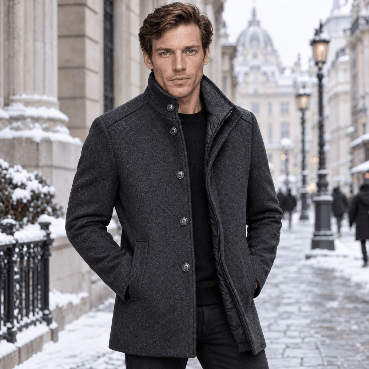 Sentinel – Minimalist Stand-Collar Wool Overcoat (Dark Grey) - MattiaCremasco