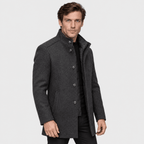 Sentinel – Minimalist Stand-Collar Wool Overcoat (Dark Grey) - MattiaCremasco