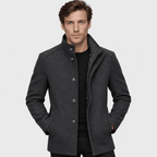 Sentinel – Minimalist Stand-Collar Wool Overcoat (Dark Grey) - MattiaCremasco