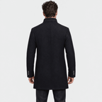 Sentinel – Minimalist Stand-Collar Wool Overcoat (Dark Navy) - MattiaCremasco