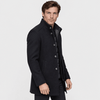 Sentinel – Minimalist Stand-Collar Wool Overcoat (Dark Navy) - MattiaCremasco