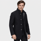 Sentinel – Minimalist Stand-Collar Wool Overcoat (Dark Navy) - MattiaCremasco