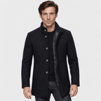 Sentinel – Minimalist Stand-Collar Wool Overcoat (Dark Navy) - MattiaCremasco