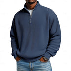 Men's Ribbed Quarter-Zip Pullover with Stand Collar