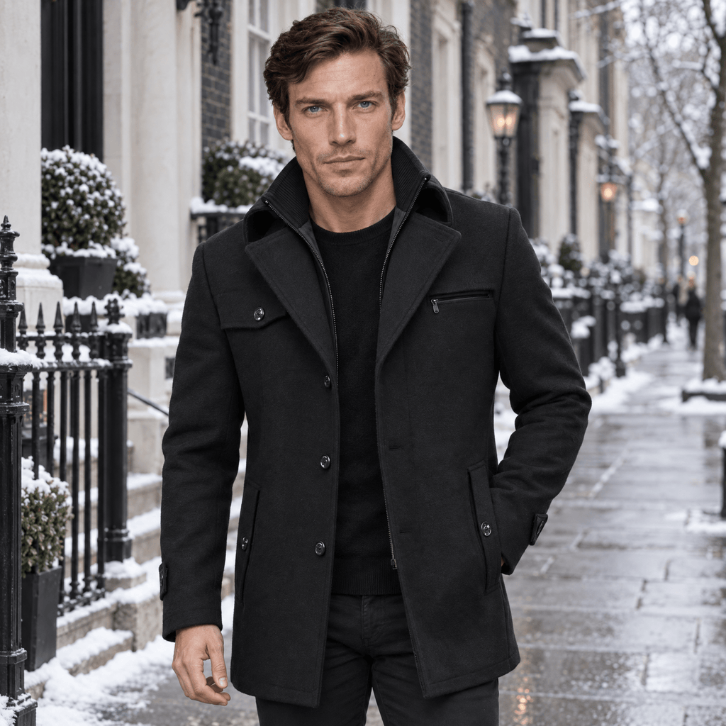 Sovereign – Tailored Dual-Collar Wool Overcoat (Black) - MattiaCremasco